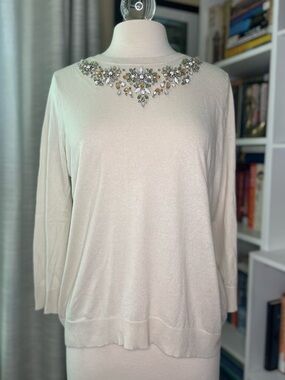 Magaschoni Ivory Jeweled Crewneck Sweater